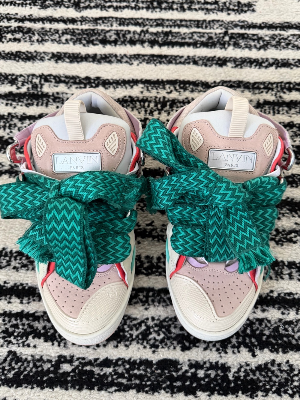 Lanvin Pink Sneakers with Green Chevron Laces